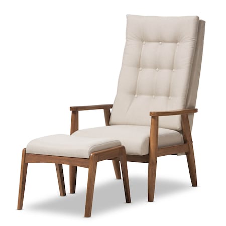 Baxton Studio Roxy Walnut Finishing and Tufted High-Back Chair and Ottoman Set 133-7141-7143